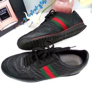 Gucci Black Sneakers with Red and Green Stripes